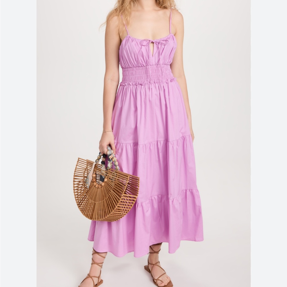 Wayf Wisteria pink tier midi dress milkmaid prairie romantic dainty western